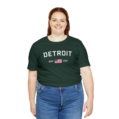 'Detroit EST 1701' T-Shirt (w/ USA Flag Outline) | Unisex Standard Fit