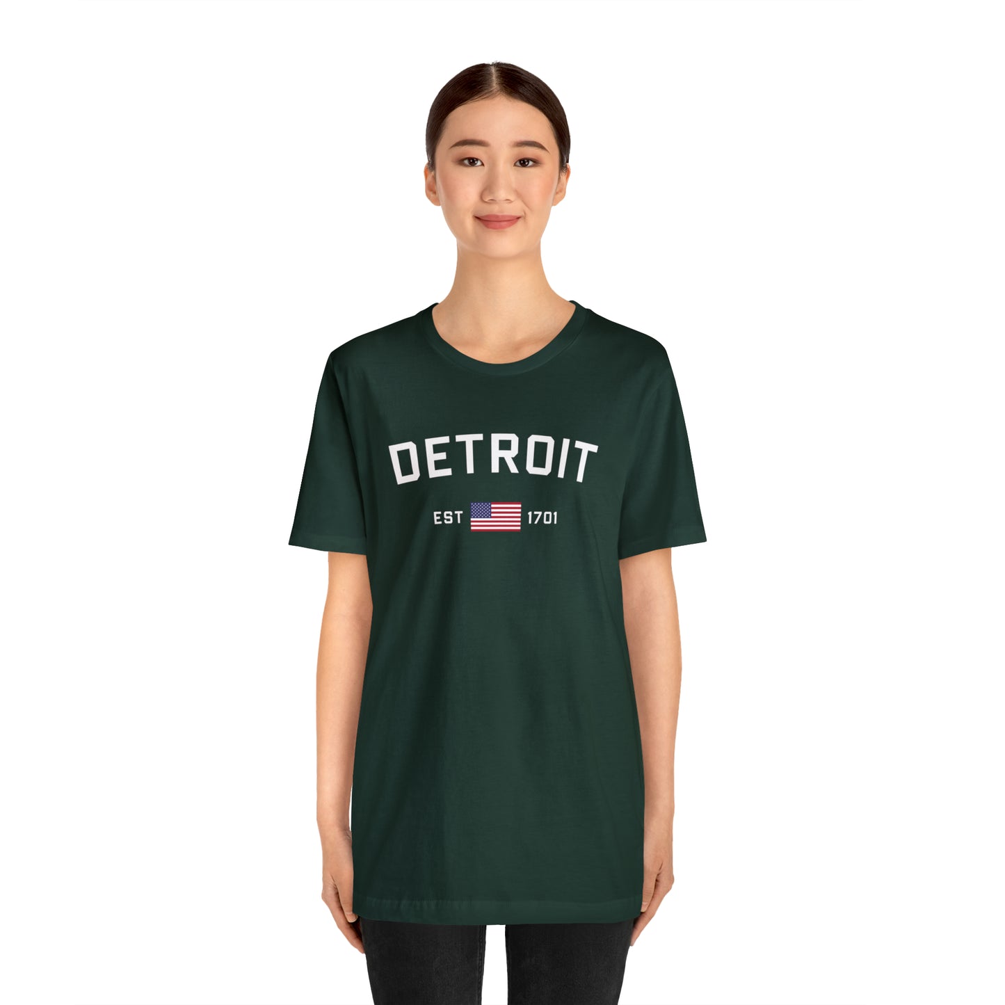 'Detroit EST 1701' T-Shirt (w/ USA Flag Outline) | Unisex Standard Fit