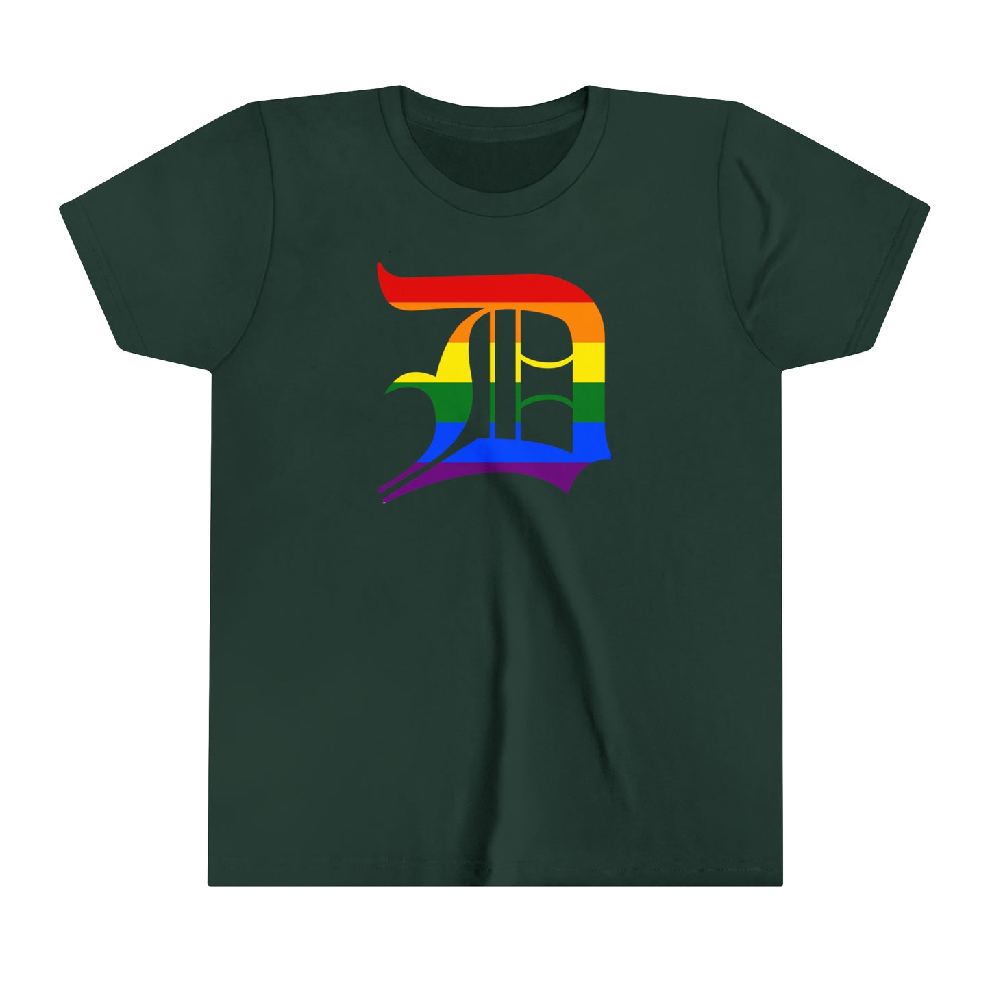 Detroit 'Old English D' T-Shirt (Rainbow Pride Edition) | Youth Short Sleeve