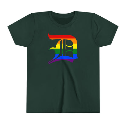 Detroit 'Old English D' T-Shirt (Rainbow Pride Edition) | Youth Short Sleeve