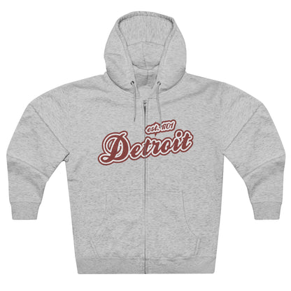 'Detroit EST 1701' Hoodie (Ore Dock Red Script Font) | Unisex Full Zip