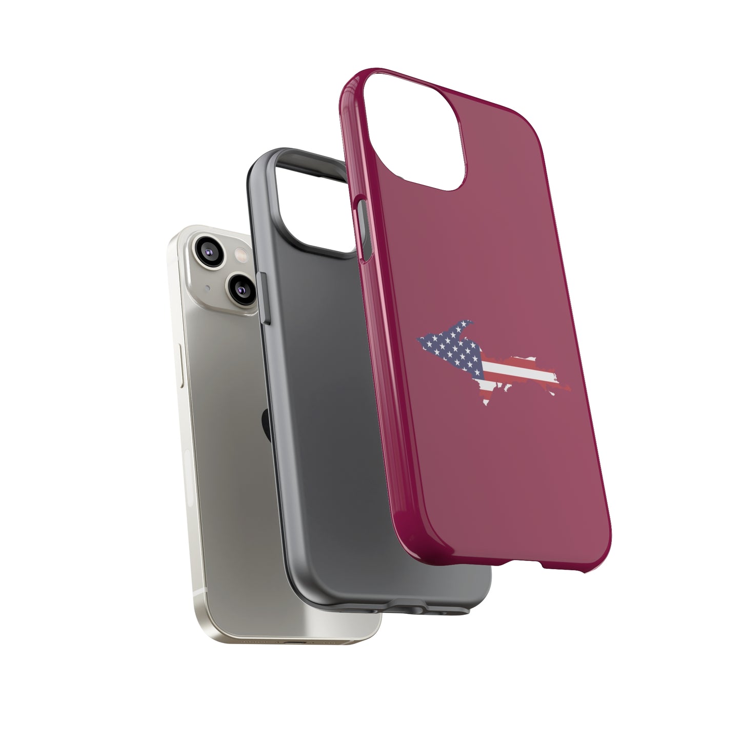 Michigan Upper Peninsula Tough Phone Case (Ruby Red w/ UP USA Flag Outline) | Apple iPhone