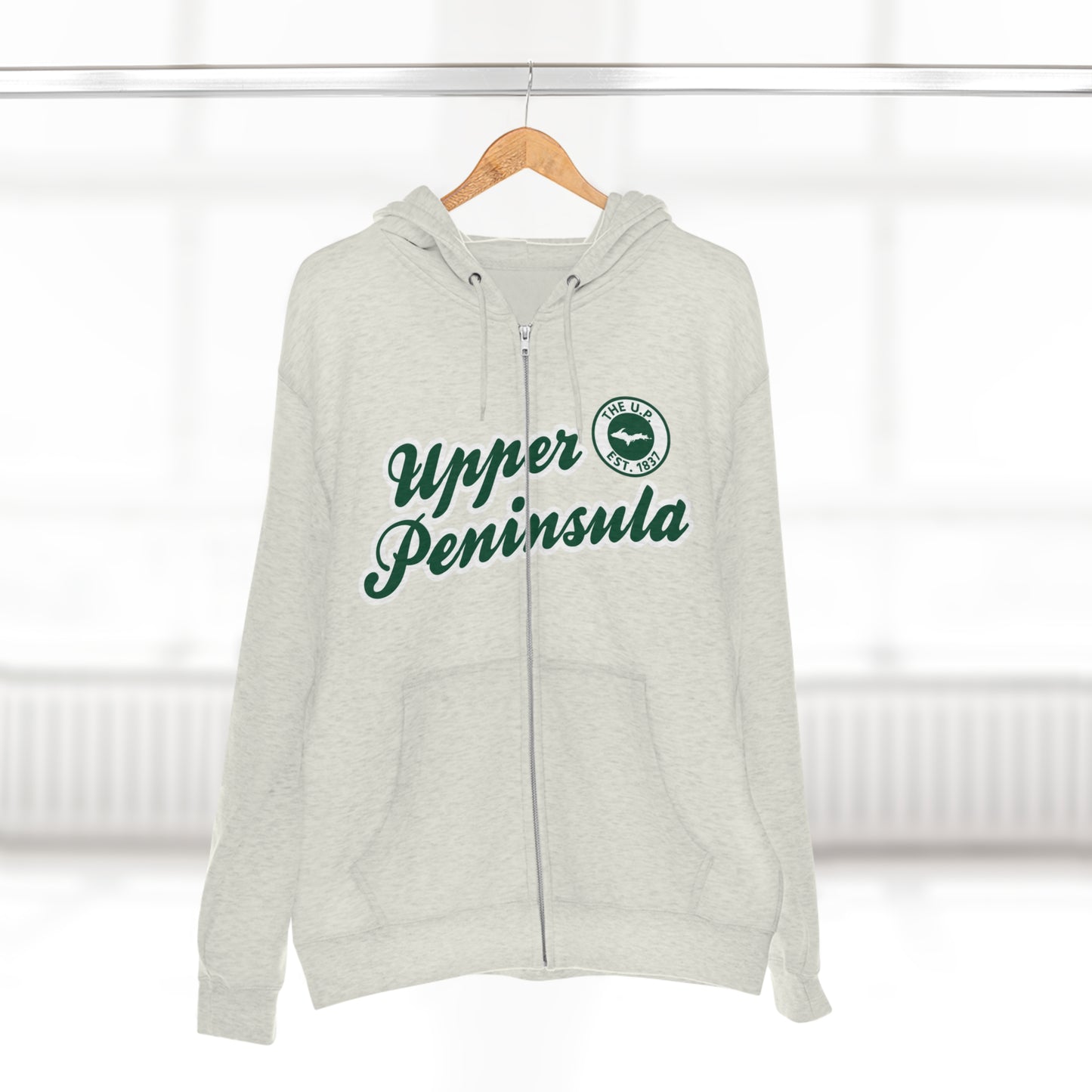 Upper Peninsula EST 1837' Hoodie (Superior Green Script Font) | Unisex Full Zip