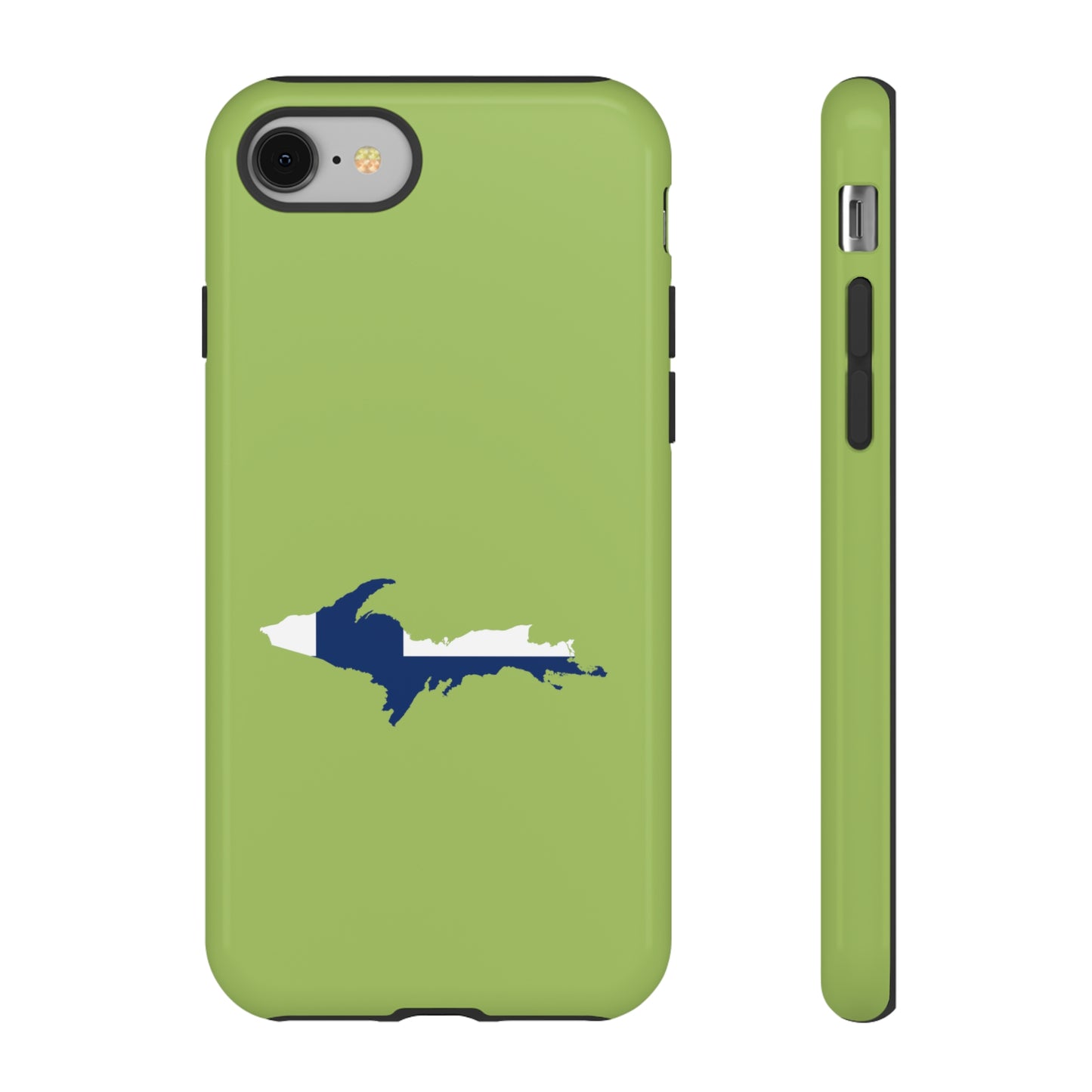 Michigan Upper Peninsula Tough Phone Case (Gooseberry Green w/ UP Finland Flag Outline) | Apple iPhone