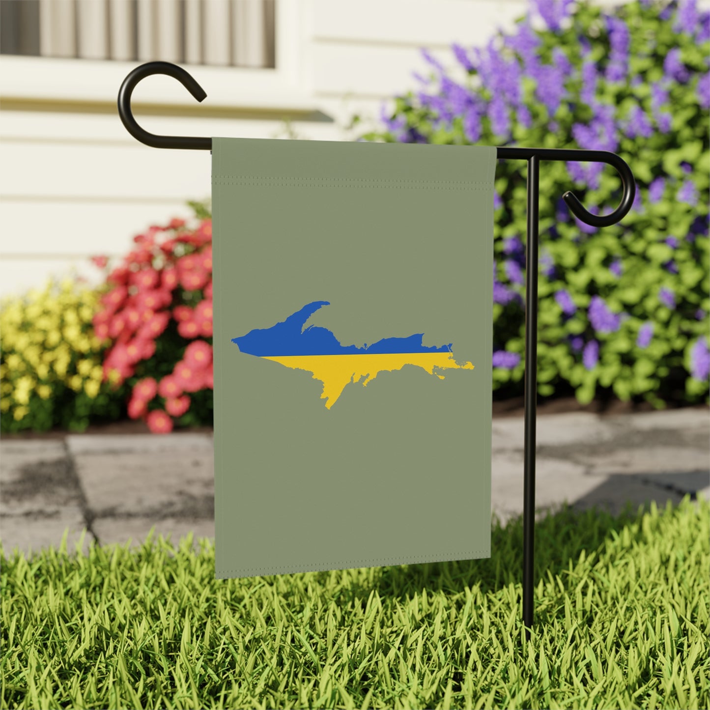 Michigan Upper Peninsula Home & Garden Flag (w/ UP Ukraine Flag) | Beachgrass Green