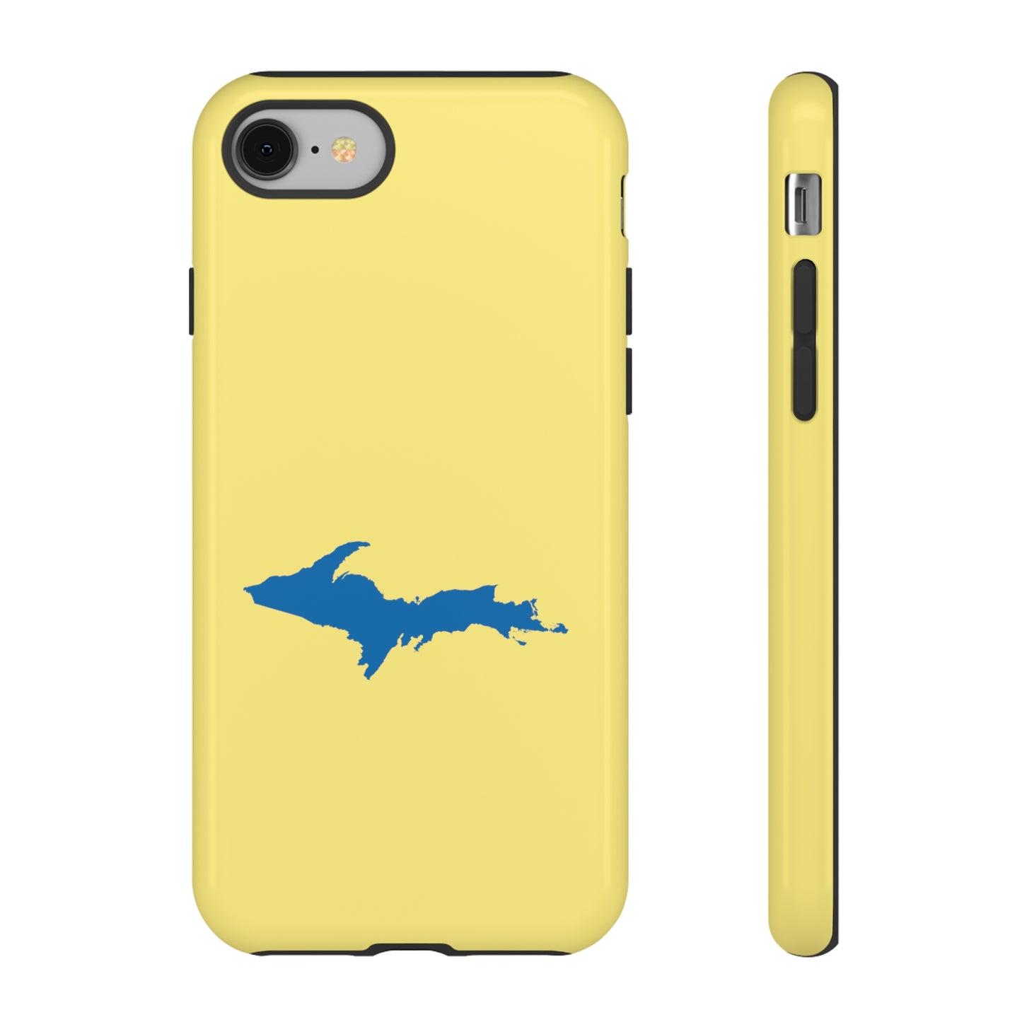 Michigan Upper Peninsula Tough Phone Case (Yellow Cherry Color w/ Azure UP Outline) | Apple iPhone