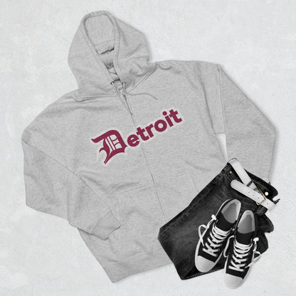 'Detroit' Hoodie (Ruby Red w/ Old English 'D') | Unisex Full Zip