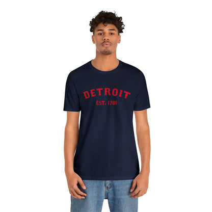 'Detroit EST. 1701' T-Shirt (Aliform Red Ballpark Font) | Unisex Standard