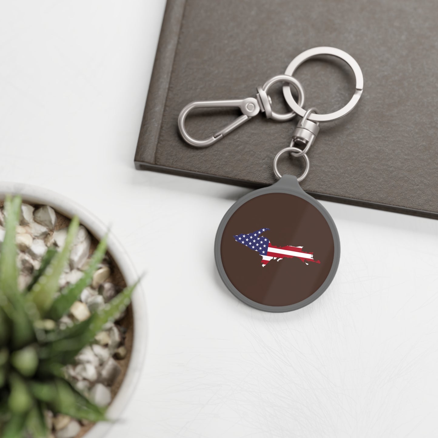 Michigan Upper Peninsula Keyring (w/ UP USA Flag) | HIckory Color