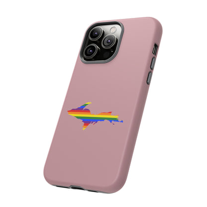 Michigan Upper Peninsula Tough Phone Case (Cherry Blossom Pink w/ UP Pride Flag Outline) | Apple iPhone