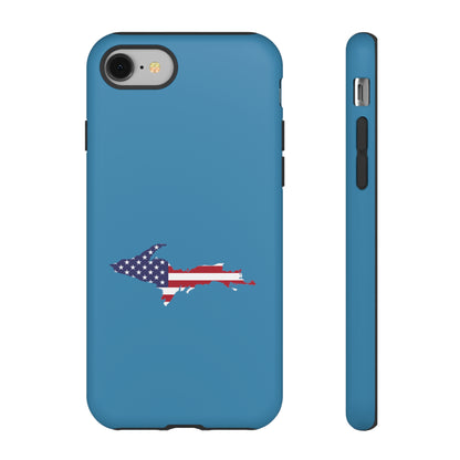 Michigan Upper Peninsula Tough Phone Case (Lake Michigan Blue w/ UP USA Flag Outline) | Apple iPhone