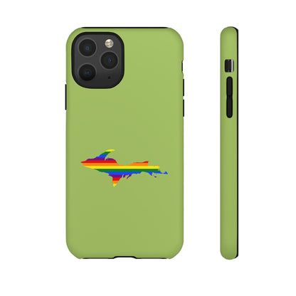 Michigan Upper Peninsula Tough Phone Case (Gooseberry Green w/ UP Pride Flag Outline) | Apple iPhone