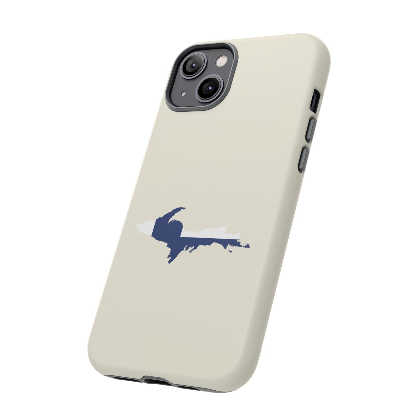 Michigan Upper Peninsula Tough Phone Case (Ivory Color w/ UP Finland Flag Outline) | Apple iPhone