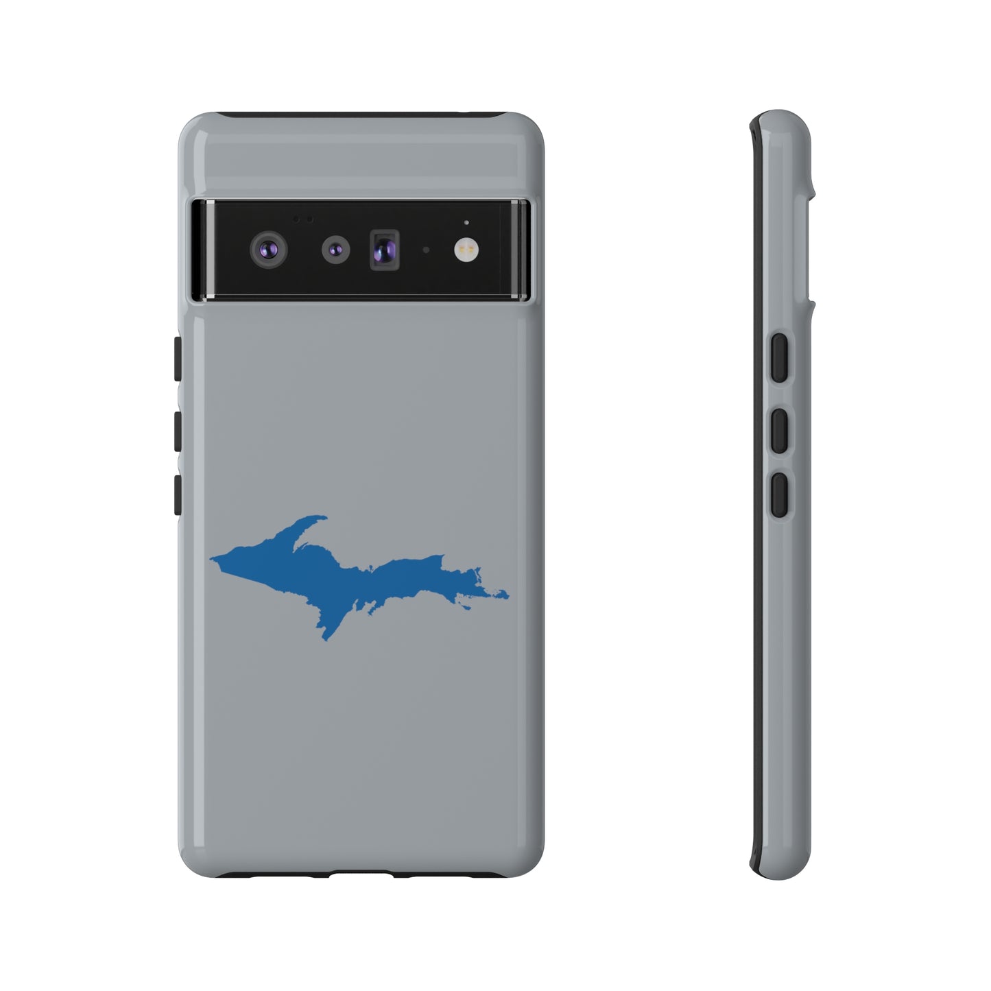 Michigan Upper Peninsula Tough Phone Case (Silver w/ Azure UP Outline) | Samsung & Pixel Android