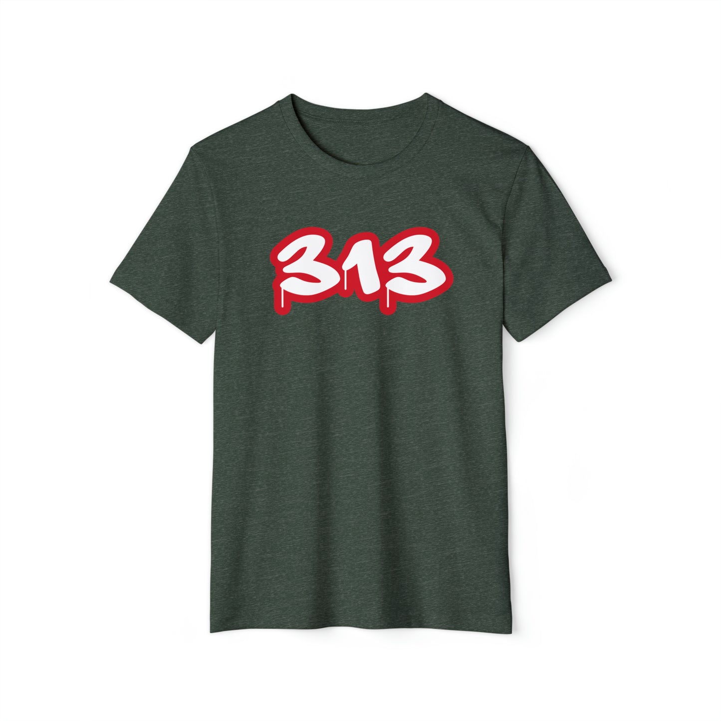 Detroit '313' T-Shirt (Aliform Red Tag Font) | Unisex Recycled Organic