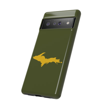 Michigan Upper Peninsula Tough Phone Case (Army Green w/ Gold UP Outline) | Samsung & Pixel Android