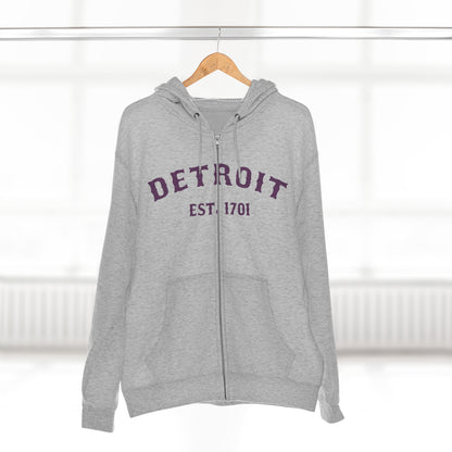 'Detroit EST. 1701' Hoodie (Plum Ballpark Font) | Unisex Full Zip