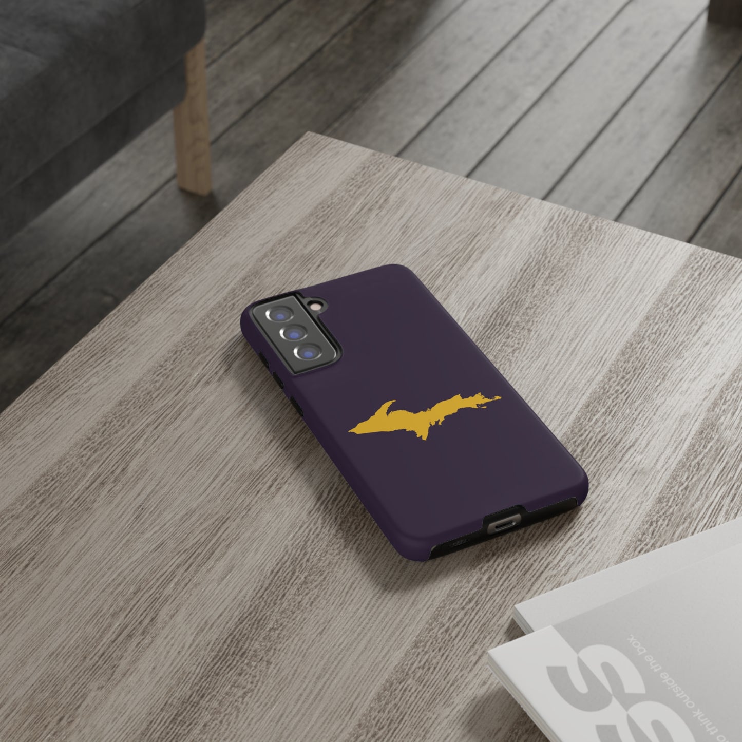 Michigan Upper Peninsula Tough Phone Case (Blackcurrant w/ Gold UP Outline) | Samsung & Pixel Android