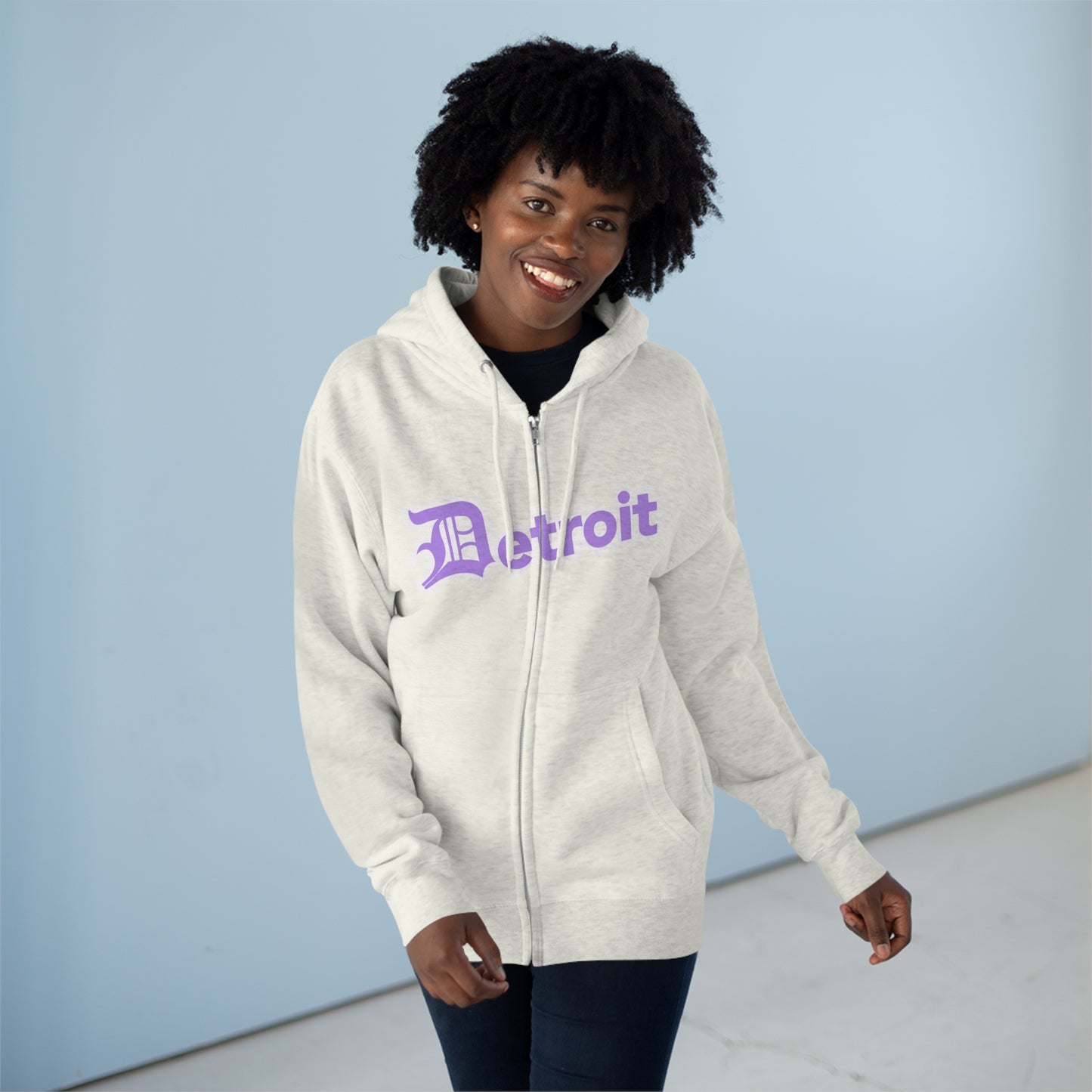 'Detroit' Hoodie (Lavender w/ Old English 'D') | Unisex Full Zip