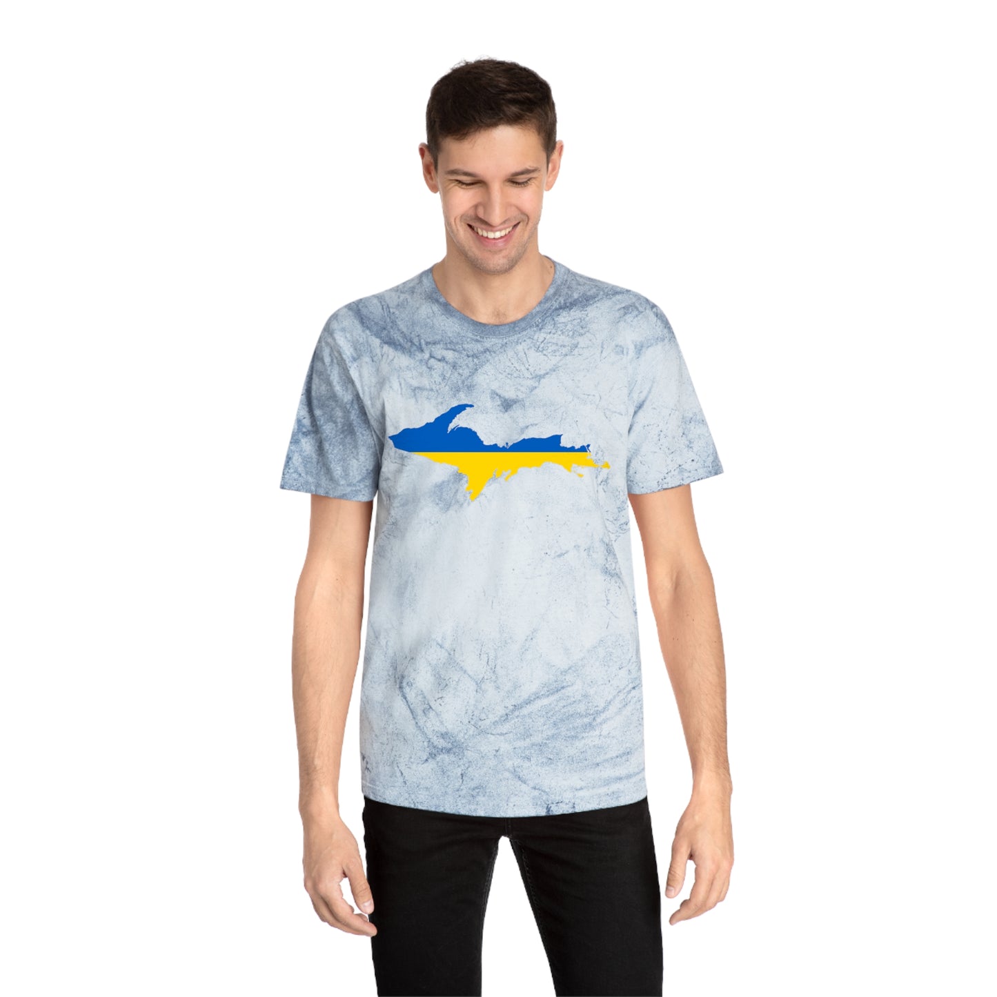 Michigan Upper Peninsula T-Shirt (w/ UP Ukraine Flag Outline) | Unisex Color Blast