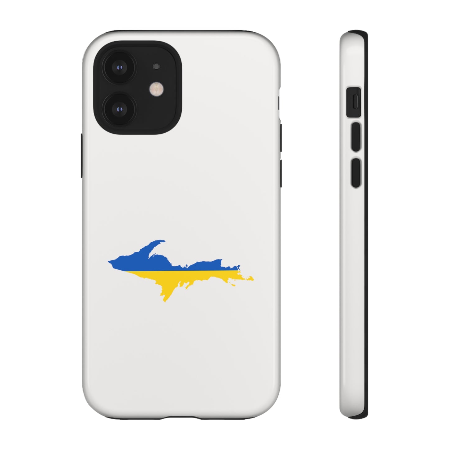 Michigan Upper Peninsula Tough Phone Case (Birch Bark White w/ UP Ukraine Flag Outline) | Apple iPhone