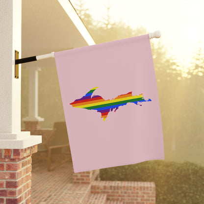 Michigan Upper Peninsula Home & Garden Flag (w/ UP Rainbow Pride Flag) | Pale Pink