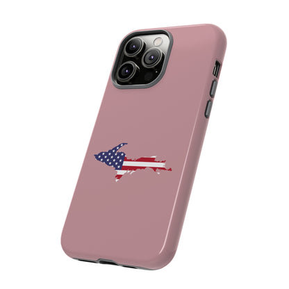 Michigan Upper Peninsula Tough Phone Case (Cherry Blossom Pink w/ UP USA Flag Outline) | Apple iPhone