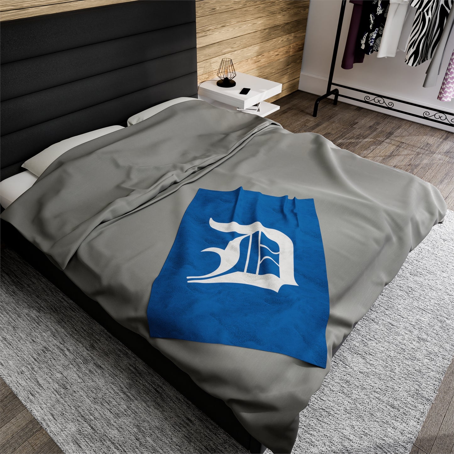 Detroit 'Old English D' Plush Blanket | Azure