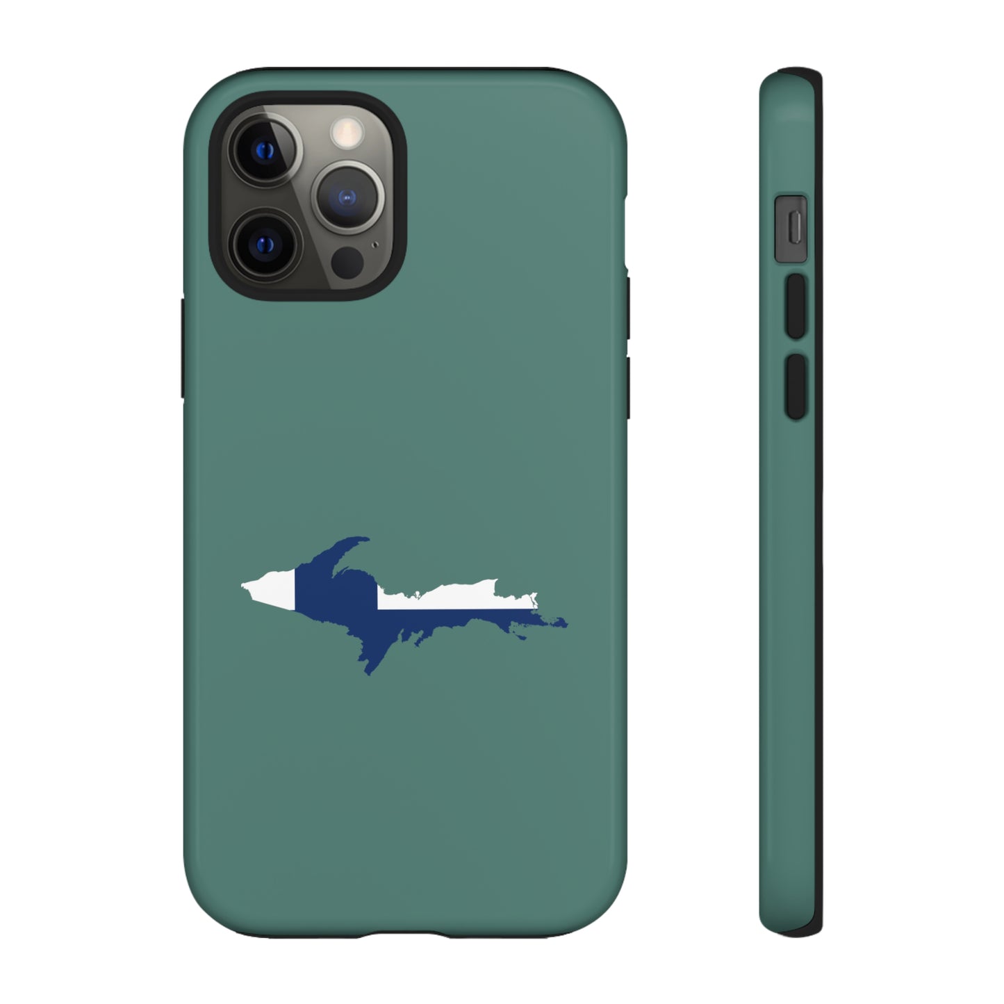 Michigan Upper Peninsula Tough Phone Case (Copper Green w/ UP Finland Flag Outline) | Apple iPhone