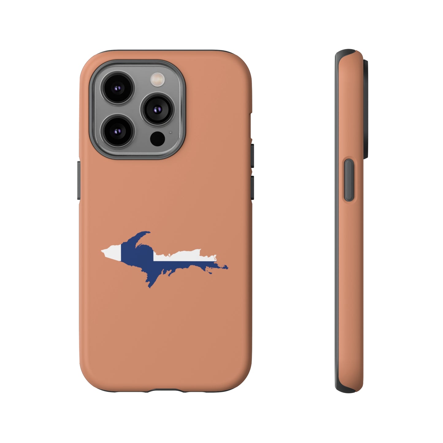 Michigan Upper Peninsula Tough Phone Case (Copper Color w/ UP Finland Flag Outline) | Apple iPhone