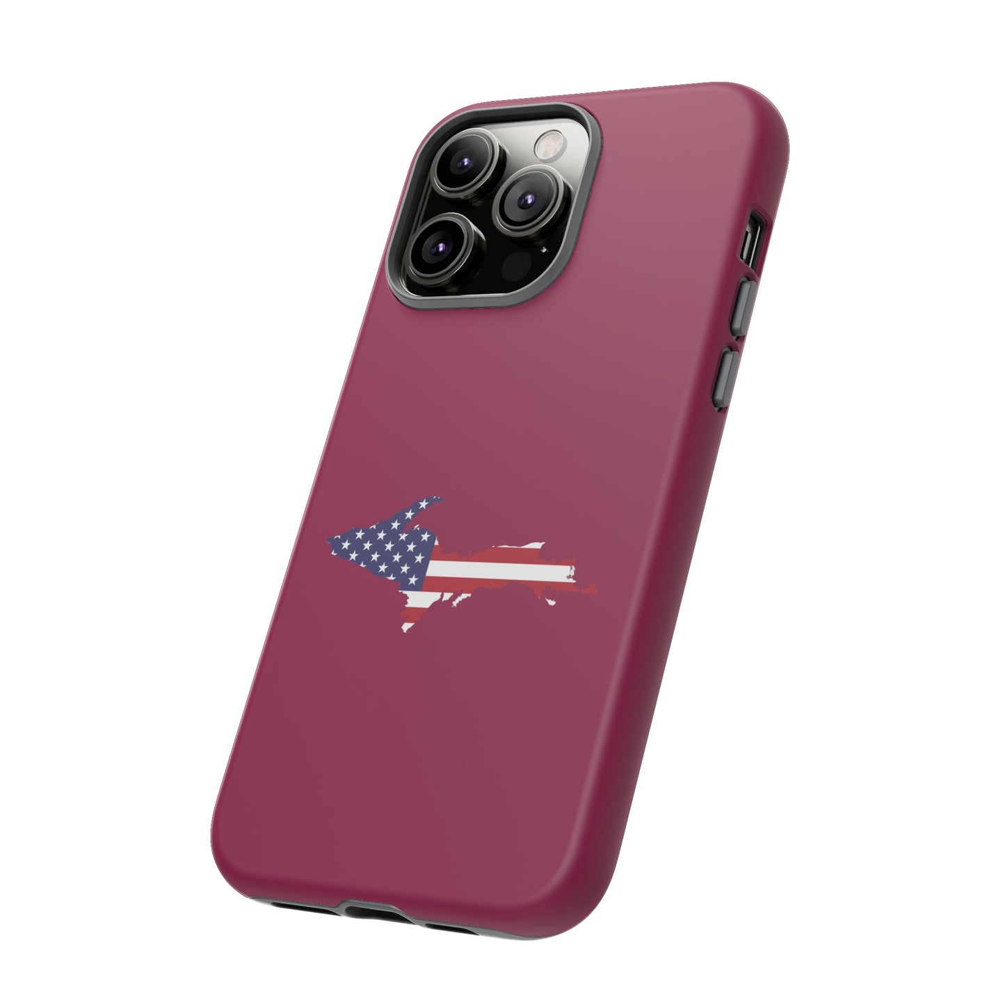 Michigan Upper Peninsula Tough Phone Case (Ruby Red w/ UP USA Flag Outline) | Apple iPhone