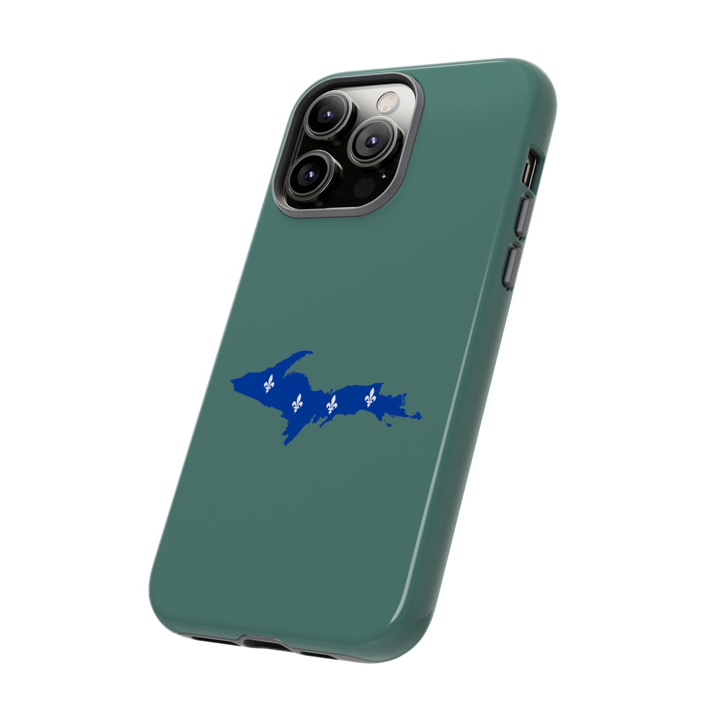 Michigan Upper Peninsula Tough Phone Case (Copper Green w/ UP Quebec Flag Outline) | Apple iPhone