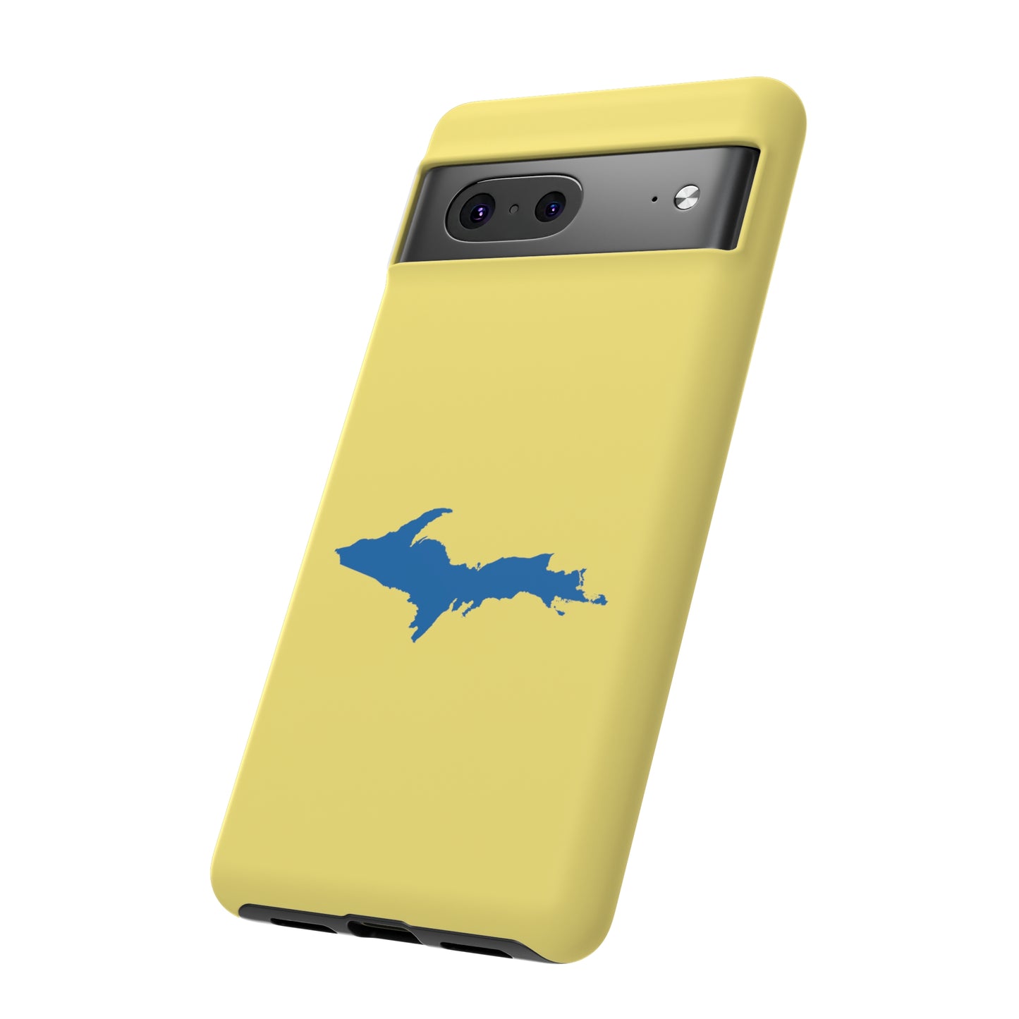 Michigan Upper Peninsula Tough Phone Case (Yellow Cherry w/ Azure UP Outline) | Samsung & Pixel Android