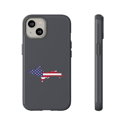 Michigan Upper Peninsula Tough Phone Case (Iron Ore Grey w/ UP USA Flag Outline) | Apple iPhone