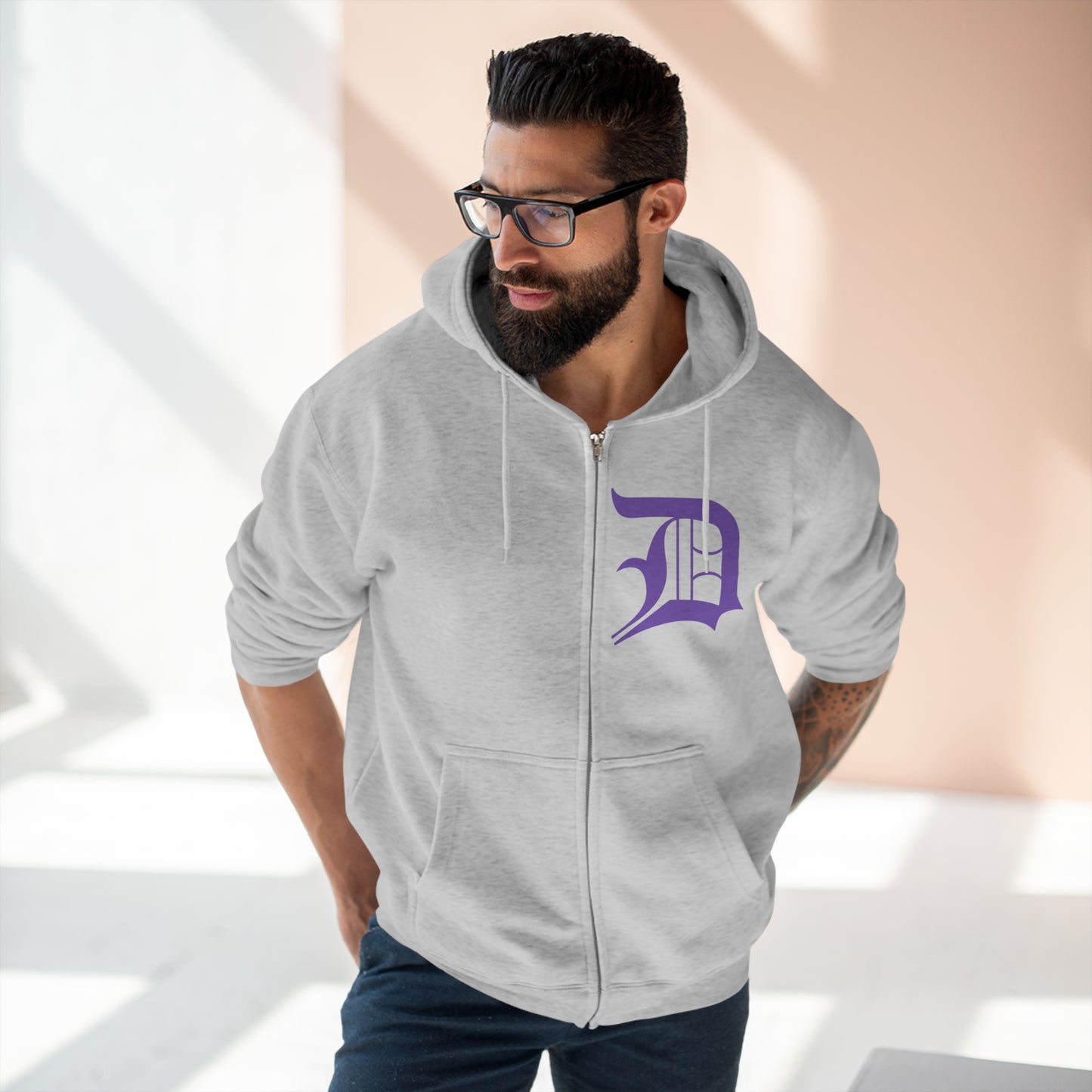 Detroit 'Old English D' Hoodie (Lake Iris) | Unisex Full Zip