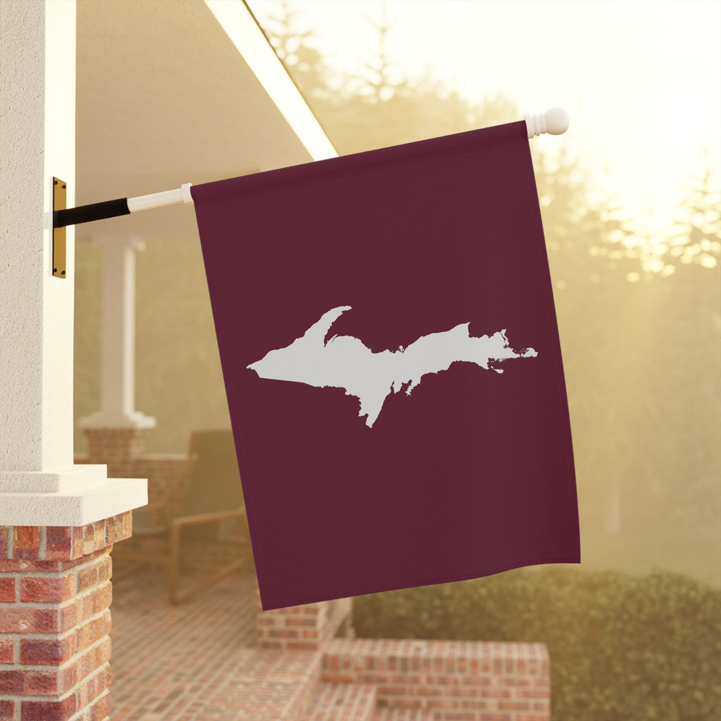 Michigan Upper Peninsula Home & Garden Flag (w/ UP Outline) | Old Mission Burgundy