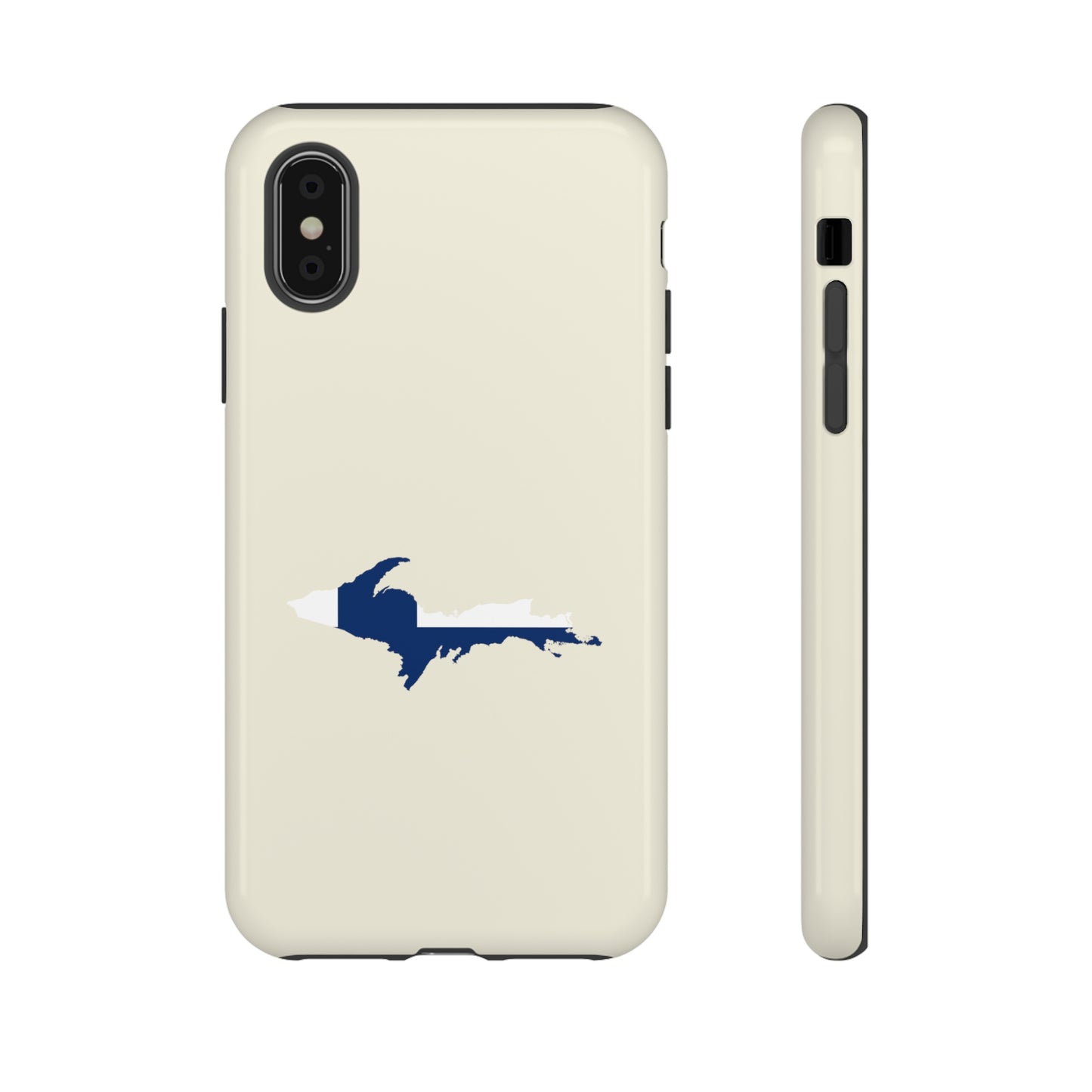 Michigan Upper Peninsula Tough Phone Case (Ivory Color w/ UP Finland Flag Outline) | Apple iPhone