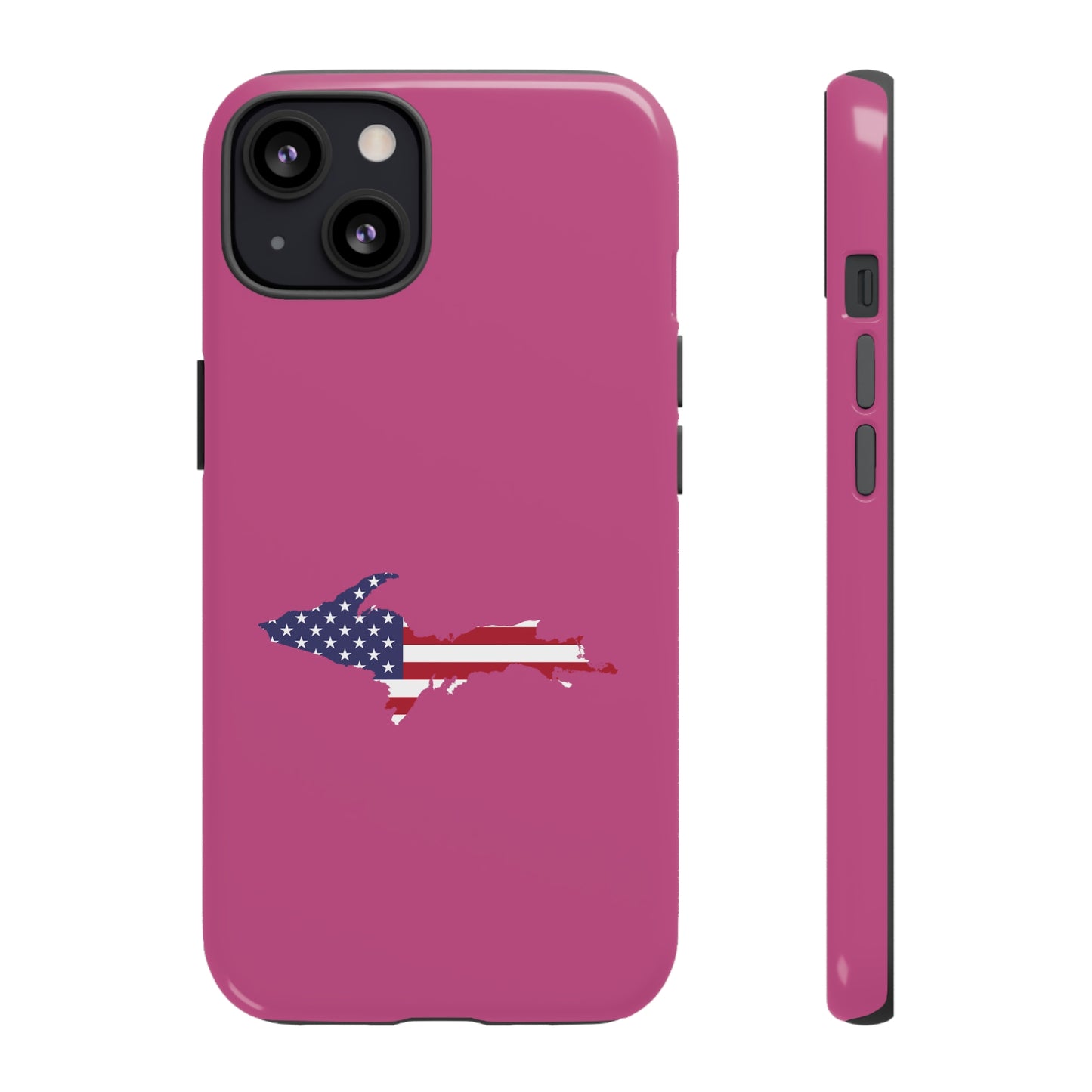 Michigan Upper Peninsula Tough Phone Case (Apple Blossom Pink w/ UP USA Flag Outline) | Apple iPhone