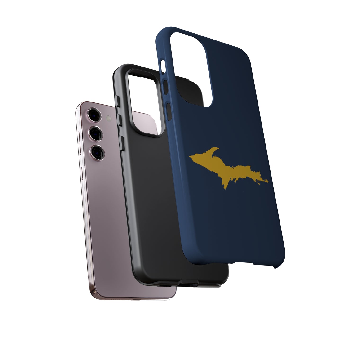 Michigan Upper Peninsula Tough Phone Case (Navy w/ Gold UP Outline) | Samsung & Pixel Android