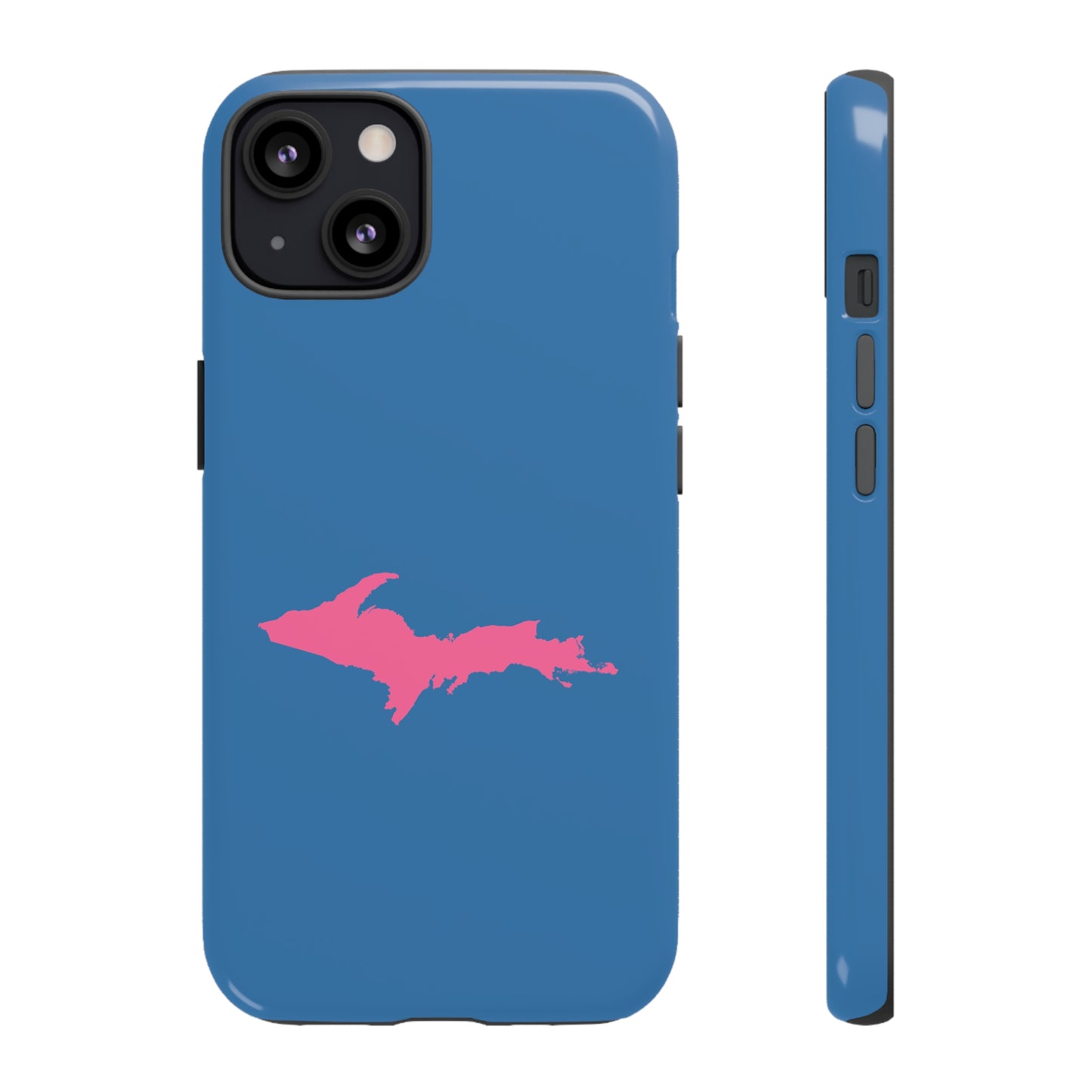 Michigan Upper Peninsula Tough Phone Case (Lake Superior Blue w/ Pink UP Outline) | Apple iPhone