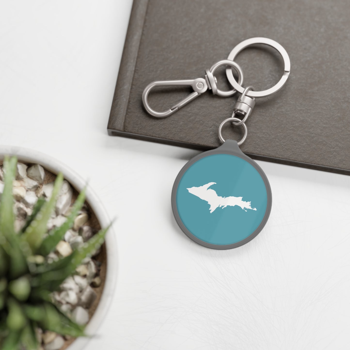 Michigan Upper Peninsula Keyring (w/ UP Outline) | Lake Huron Blue