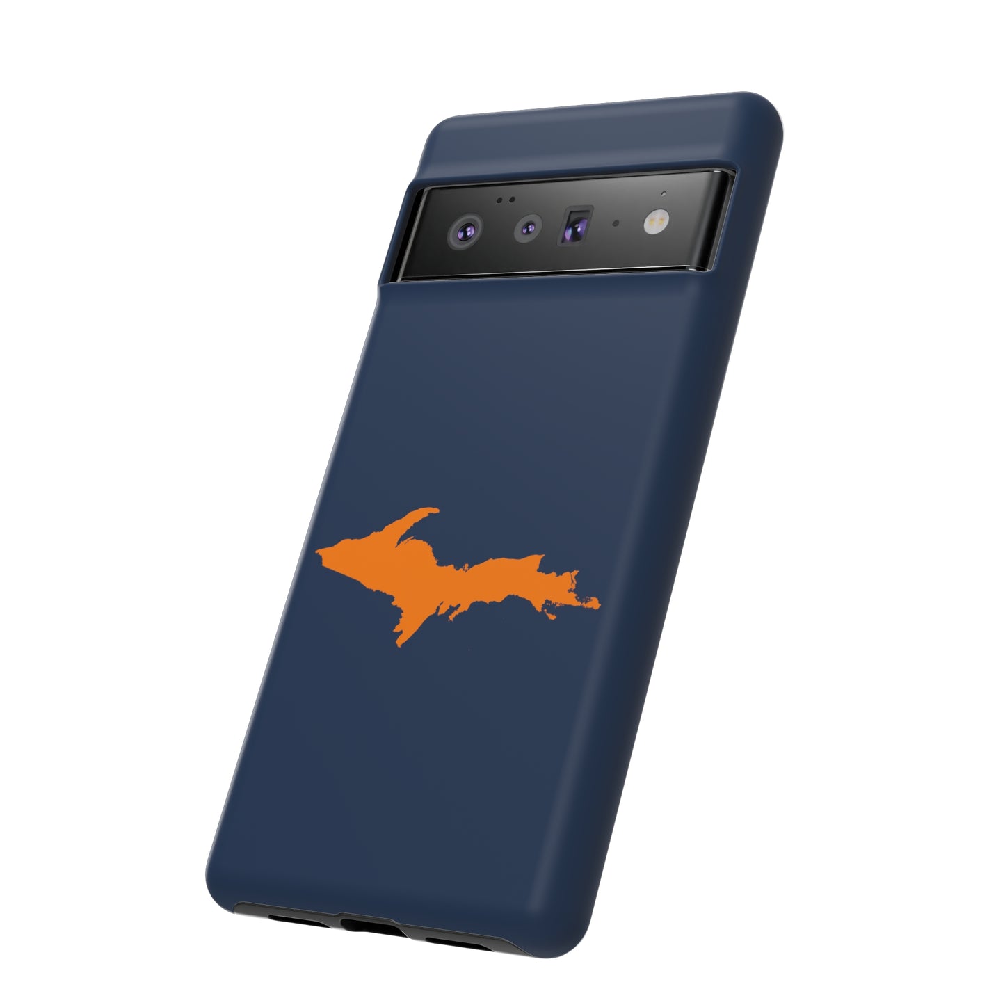 Michigan Upper Peninsula Tough Phone Case (Navy w/ Orange UP Outline) | Samsung & Pixel Android