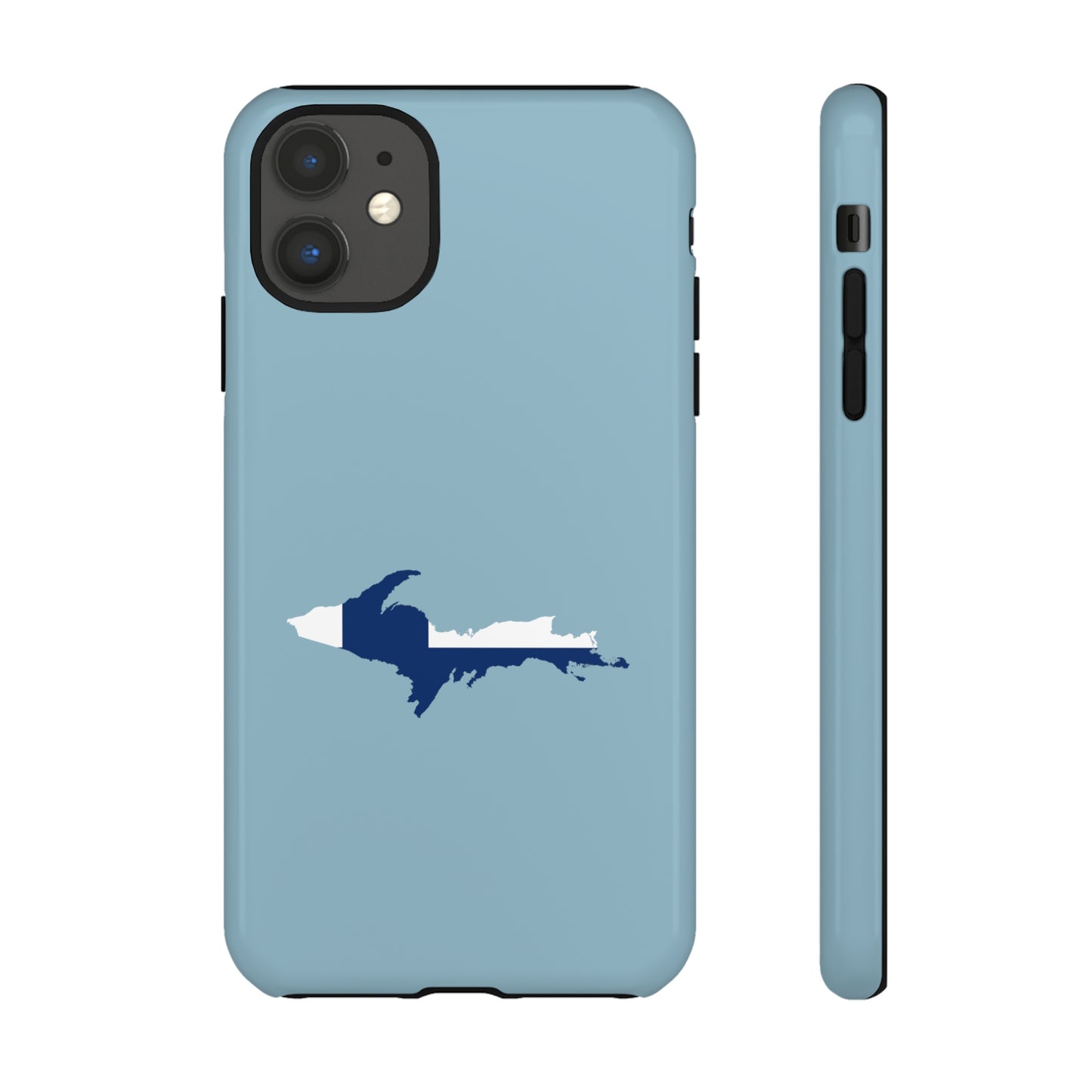 Michigan Upper Peninsula Tough Phone Case (Opal Blue w/ UP Finland Flag Outline) | Apple iPhone