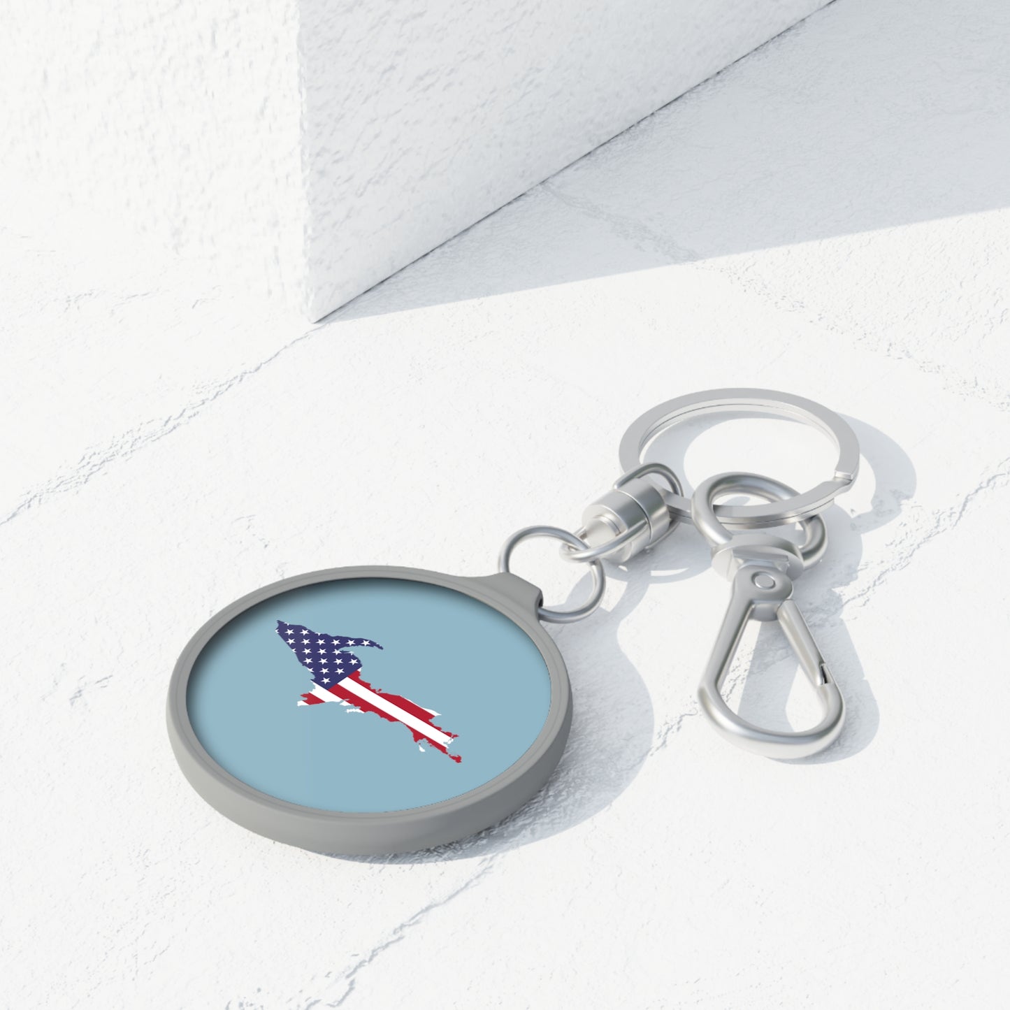 Michigan Upper Peninsula Keyring (w/ UP USA Flag) | Opal Blue