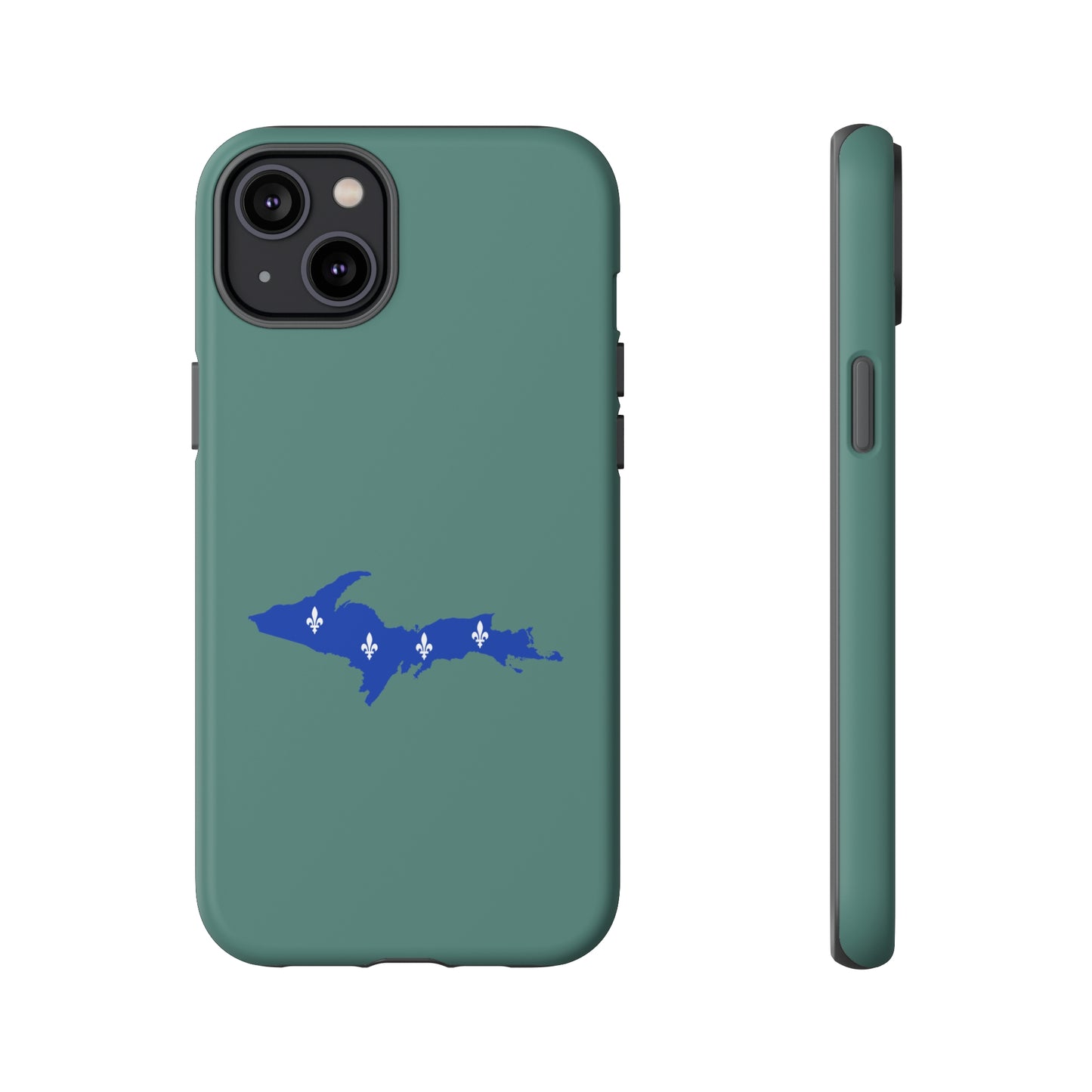 Michigan Upper Peninsula Tough Phone Case (Copper Green w/ UP Quebec Flag Outline) | Apple iPhone