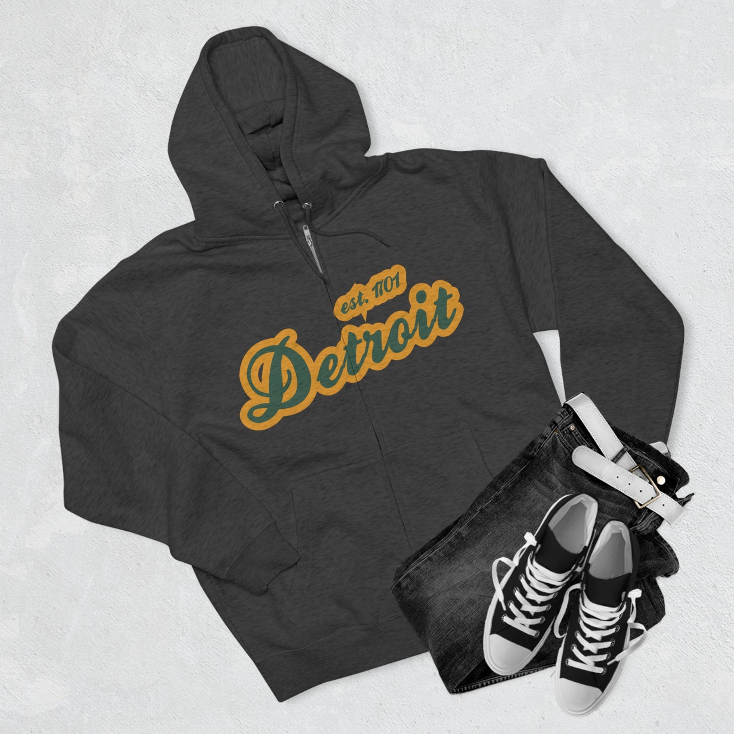 'Detroit EST 1701' Hoodie (Ginger Ale Green Script Font) | Unisex Full Zip