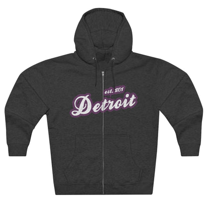 'Detroit EST 1701' Hoodie (Plum Script Font) | Unisex Full Zip