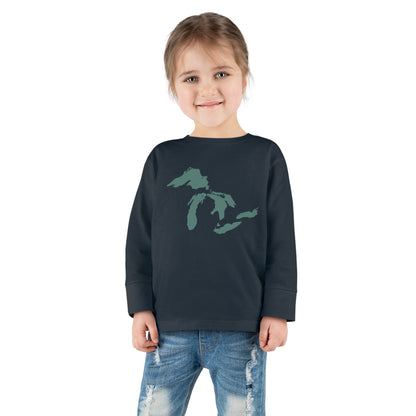 Great Lakes T-Shirt (Copper Green Outline) | Toddler Long Sleeve