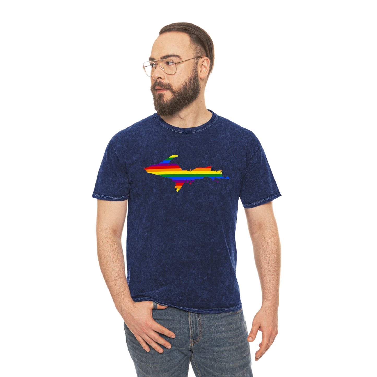 Michigan Upper Peninsula T-Shirt (w/ UP Rainbow Pride Flag) | Unisex Mineral Wash