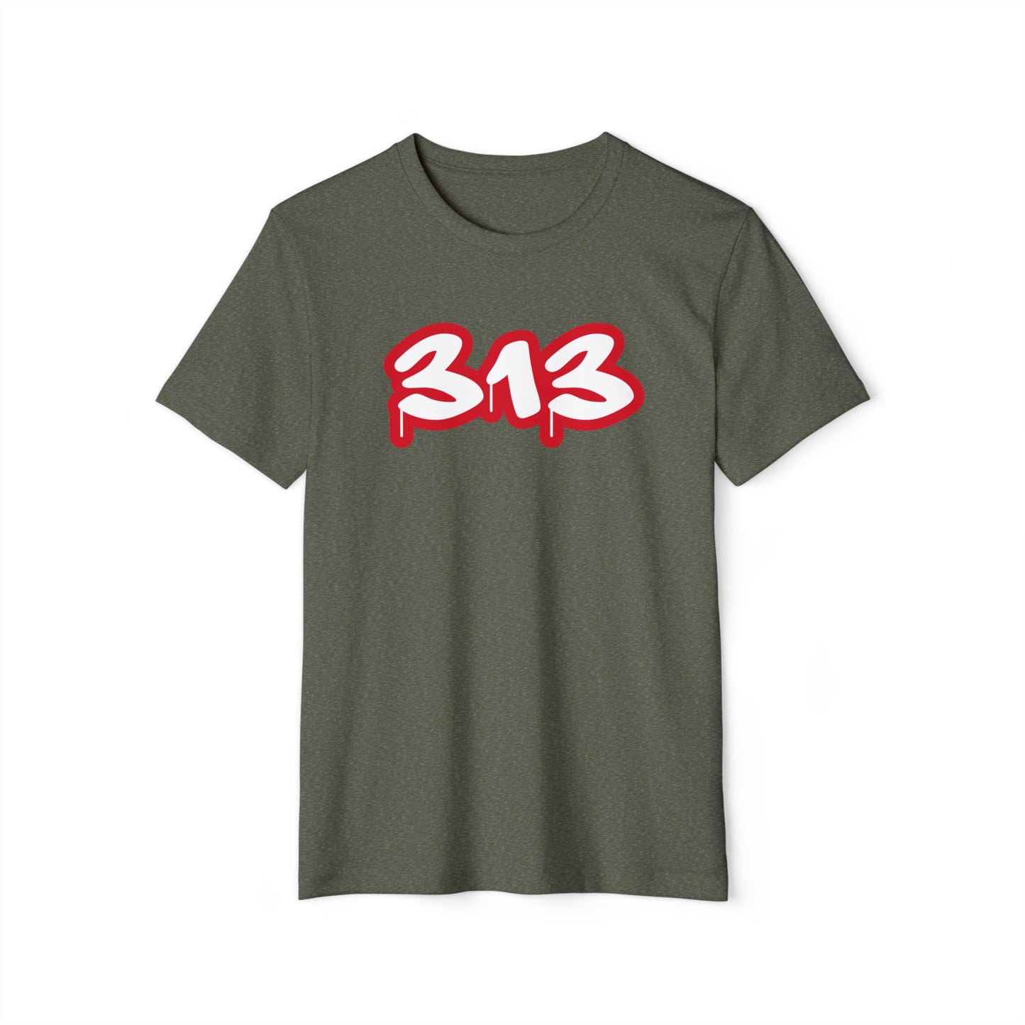 Detroit '313' T-Shirt (Aliform Red Tag Font) | Unisex Recycled Organic